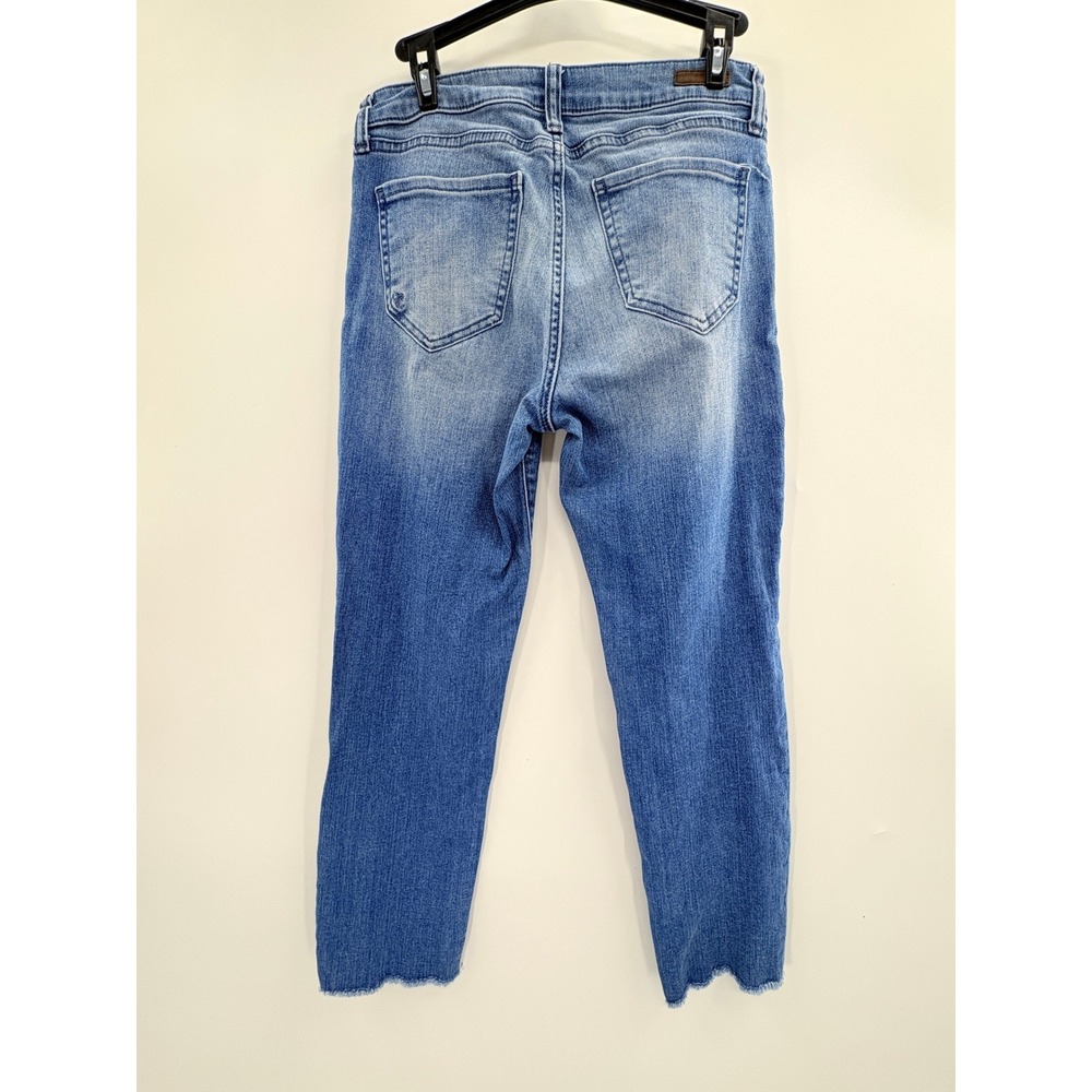 KUT from the Kloth Crop Straight Leg Jeans Blue Medium Wash Raw Hem Womens 6 - Picture 3 of 10